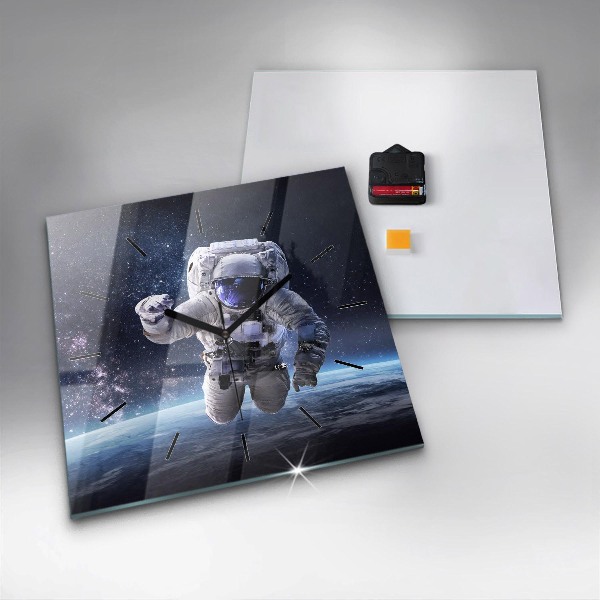 Square glass wall clock Astronaut above the earth