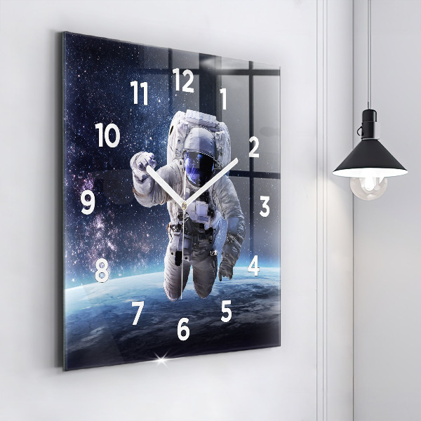 Square glass wall clock Astronaut above the earth