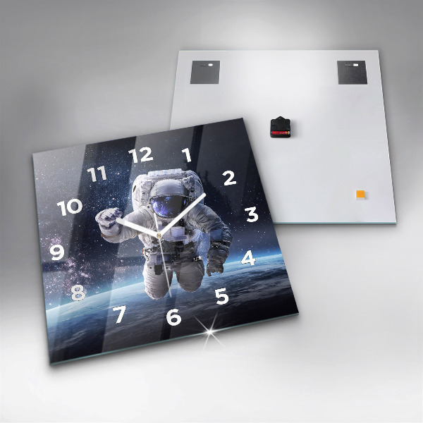 Square glass wall clock Astronaut above the earth
