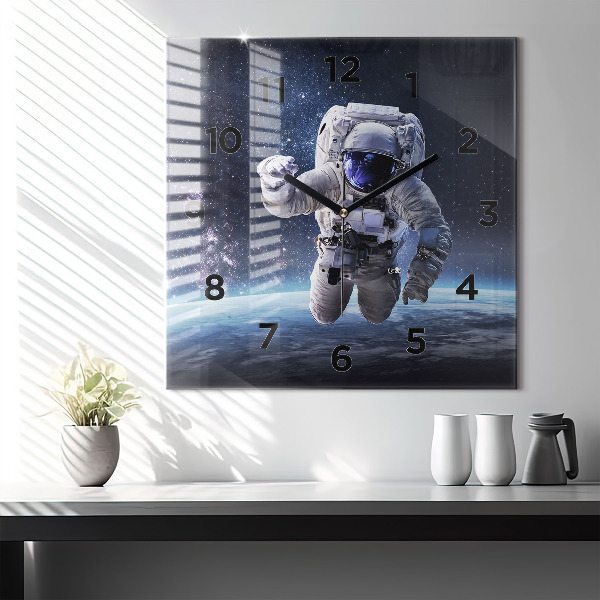 Square glass wall clock Astronaut above the earth