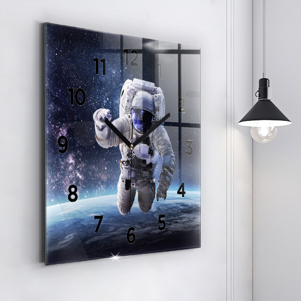 Square glass wall clock Astronaut above the earth