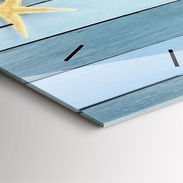 Square glass wall clock Boards stripes and shell