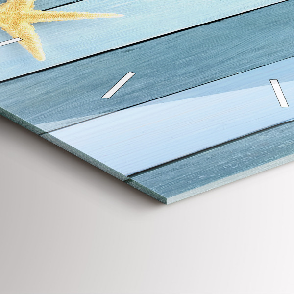 Square glass wall clock Boards stripes and shell