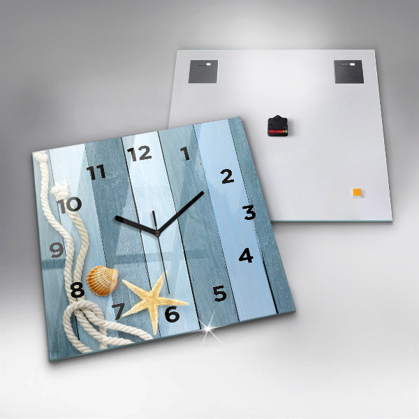 Square glass wall clock Boards stripes and shell