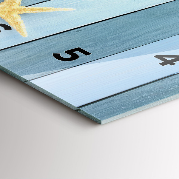 Square glass wall clock Boards stripes and shell