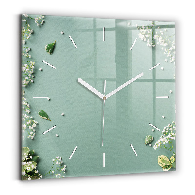 Square glass wall clock Delicate flowers