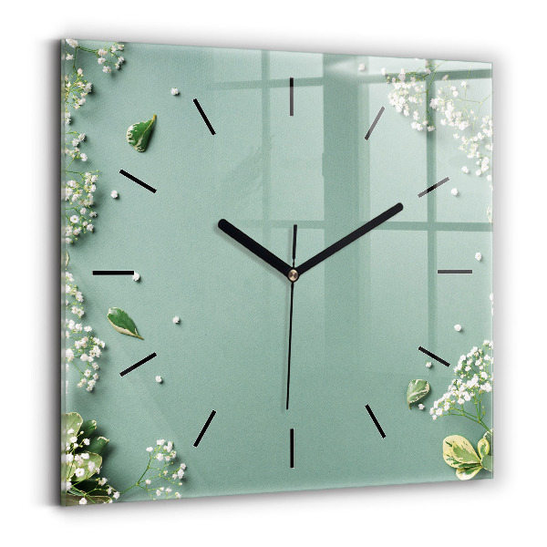 Square glass wall clock Delicate flowers