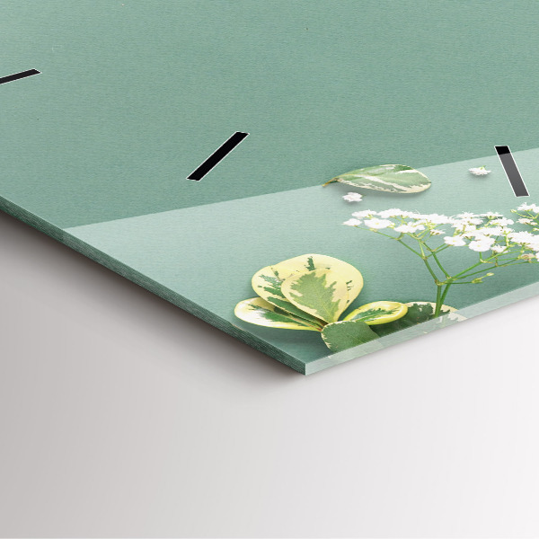 Square glass wall clock Delicate flowers
