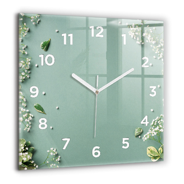 Square glass wall clock Delicate flowers