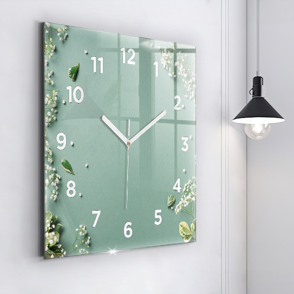 Square glass wall clock Delicate flowers