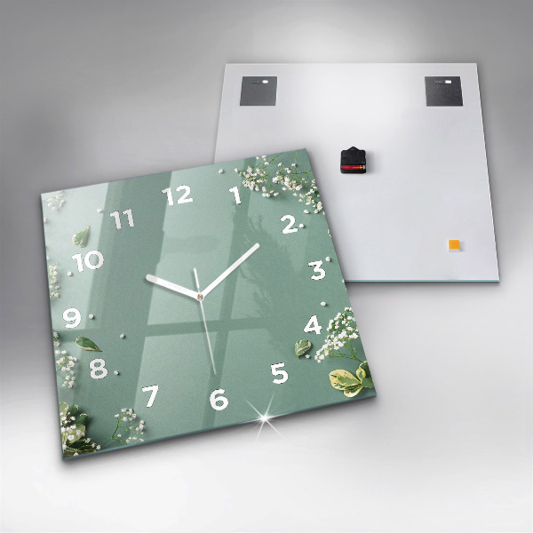 Square glass wall clock Delicate flowers