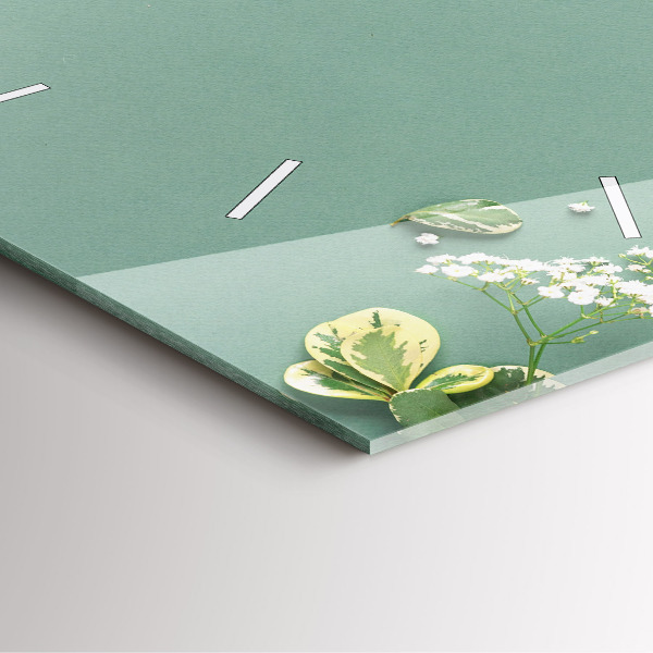 Square glass wall clock Delicate flowers