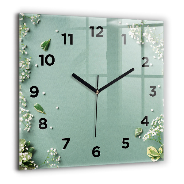 Square glass wall clock Delicate flowers