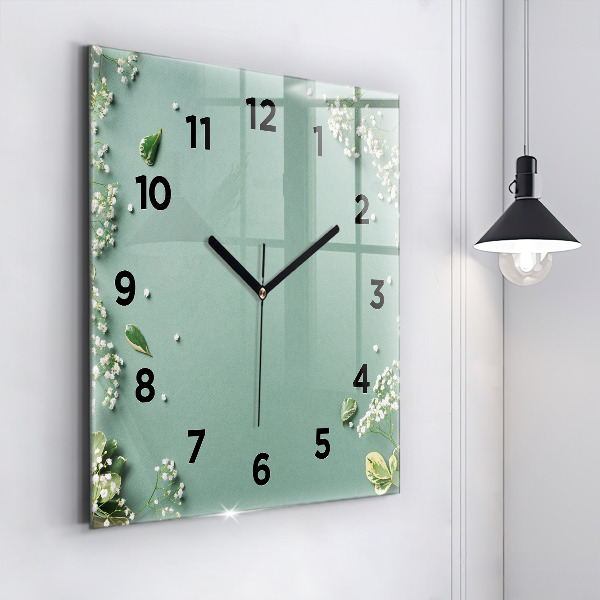Square glass wall clock Delicate flowers