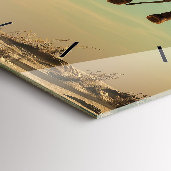 Square glass wall clock Elephant on a tree