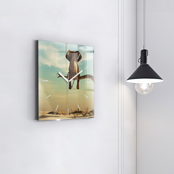 Square glass wall clock Elephant on a tree