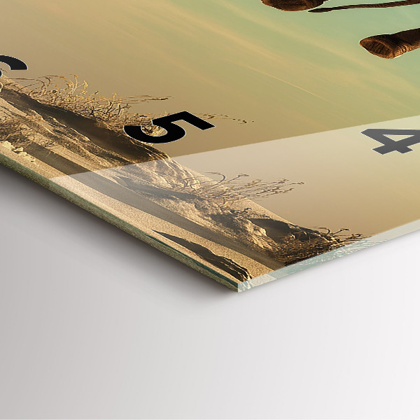 Square glass wall clock Elephant on a tree