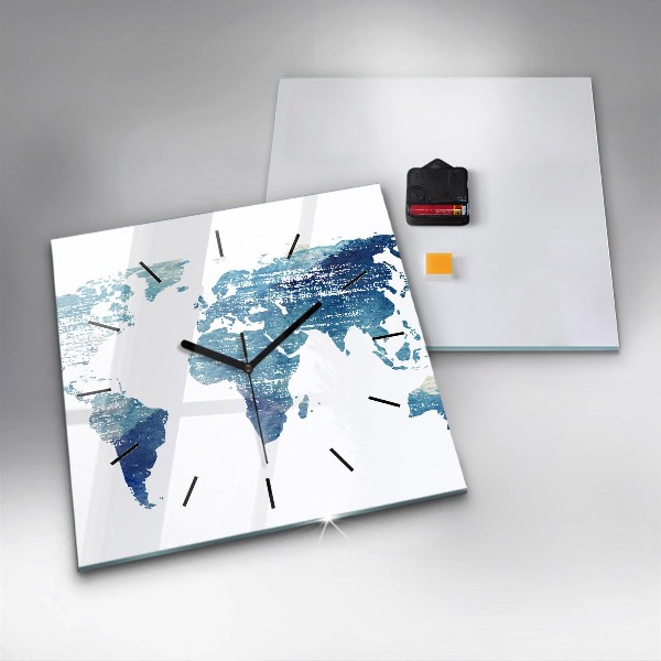 Square glass wall clock World map