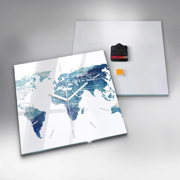 Square glass wall clock World map