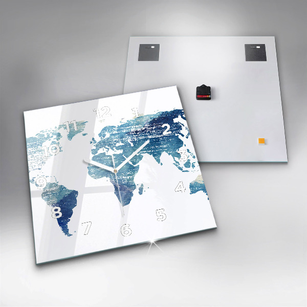 Square glass wall clock World map