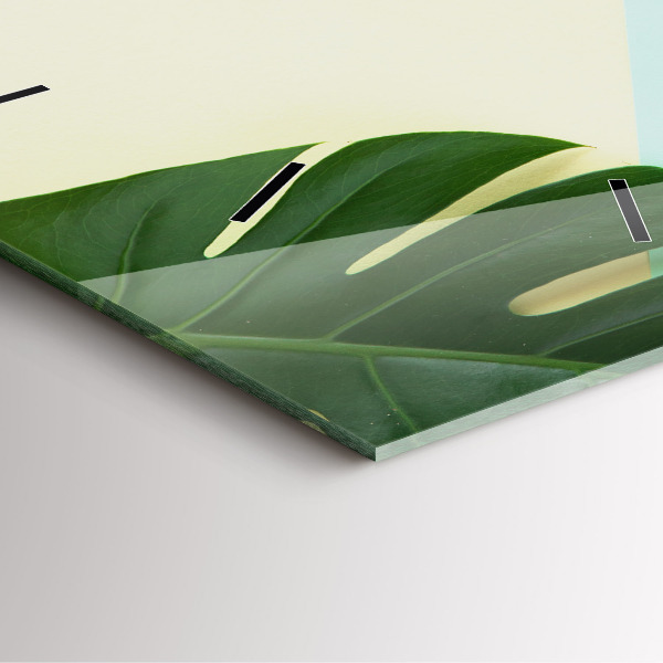 Square glass wall clock Monstera leaves