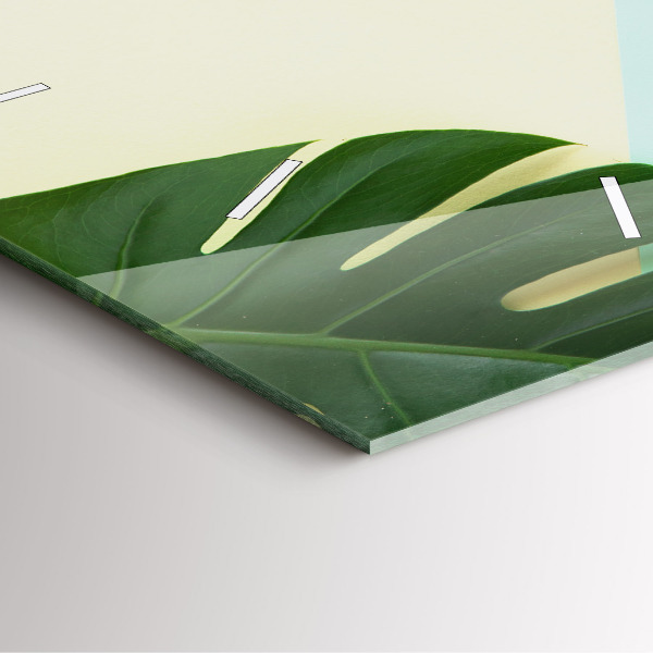 Square glass wall clock Monstera leaves