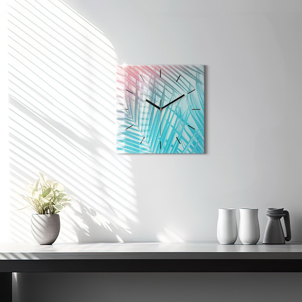 Square glass wall clock Tropical palm tree