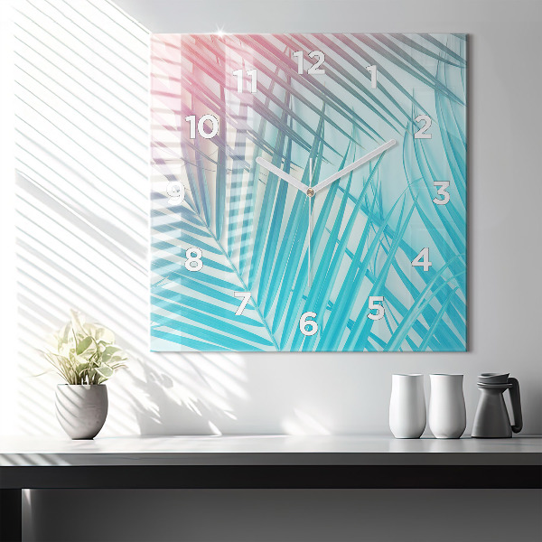 Square glass wall clock Tropical palm tree