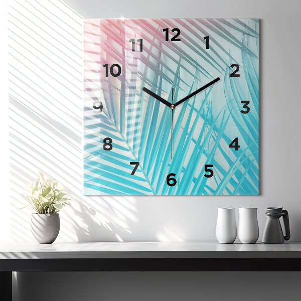Square glass wall clock Tropical palm tree