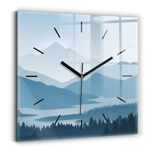 Square glass wall clock Mountain Landscape