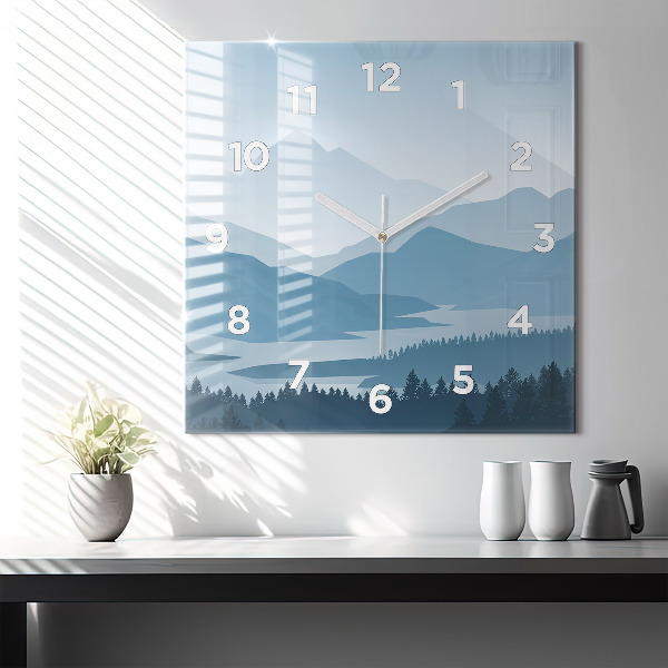 Square glass wall clock Mountain Landscape