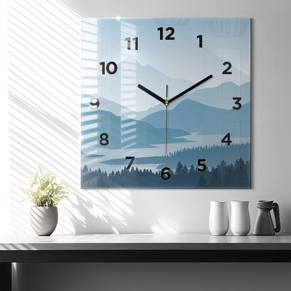 Square glass wall clock Mountain Landscape