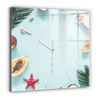 Square glass wall clock Summer composition