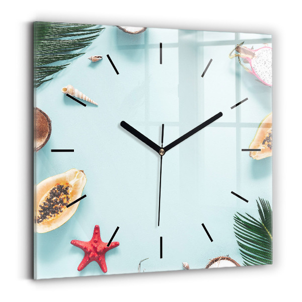 Square glass wall clock Summer composition