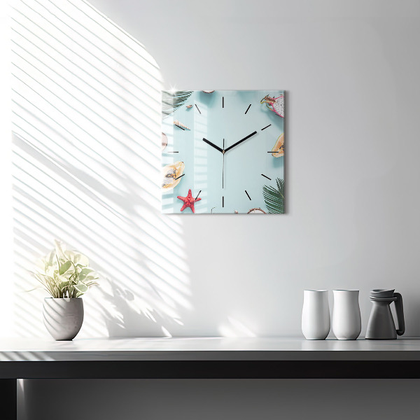 Square glass wall clock Summer composition
