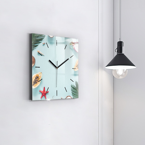 Square glass wall clock Summer composition