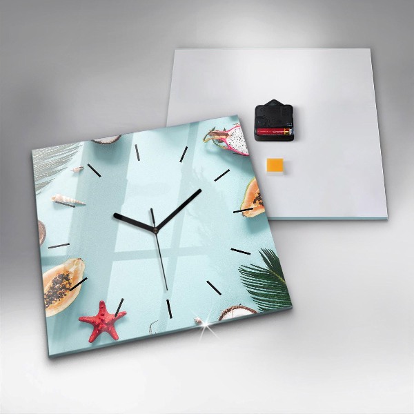 Square glass wall clock Summer composition
