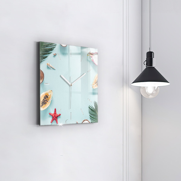 Square glass wall clock Summer composition