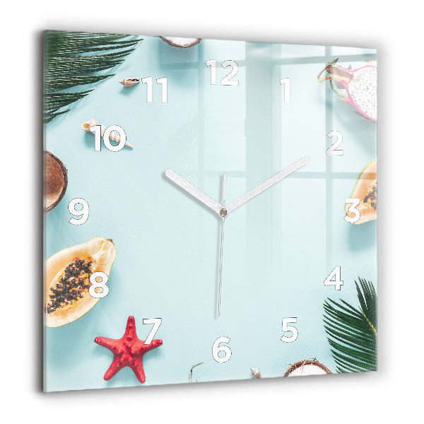 Square glass wall clock Summer composition