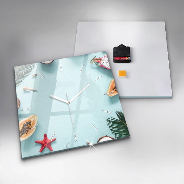 Square glass wall clock Summer composition