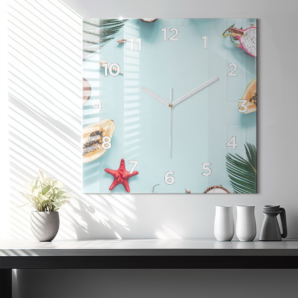 Square glass wall clock Summer composition