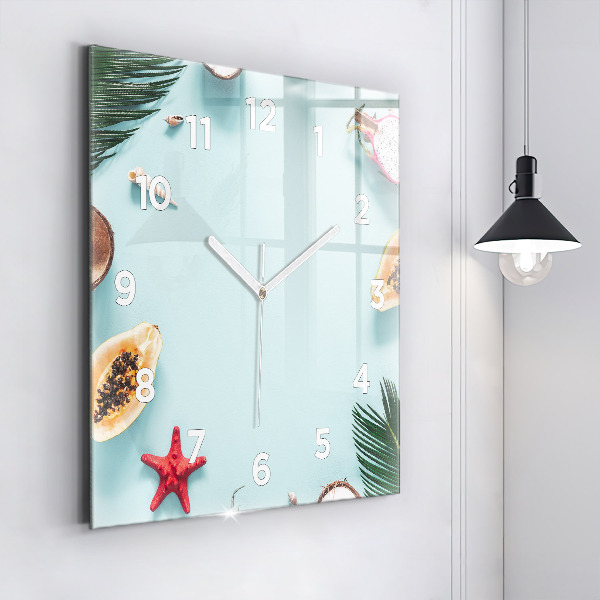 Square glass wall clock Summer composition