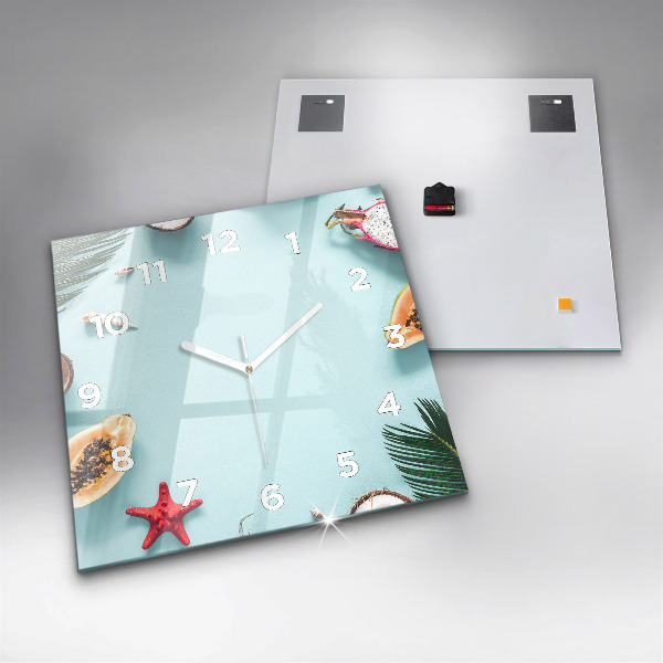 Square glass wall clock Summer composition