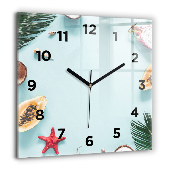 Square glass wall clock Summer composition