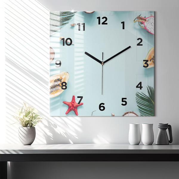 Square glass wall clock Summer composition