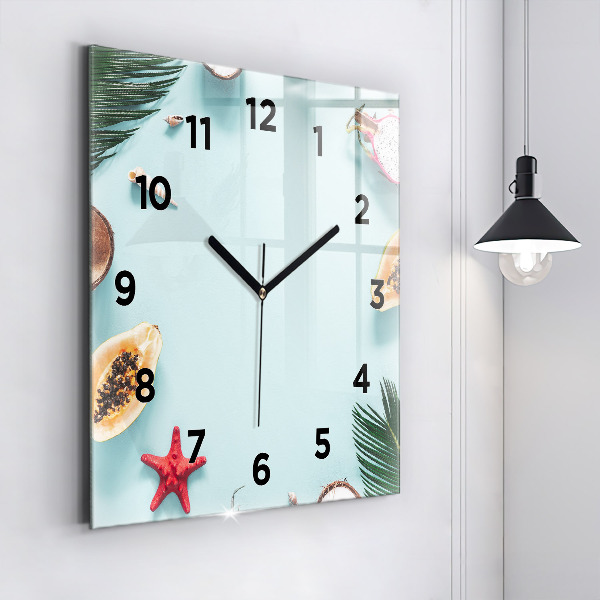Square glass wall clock Summer composition
