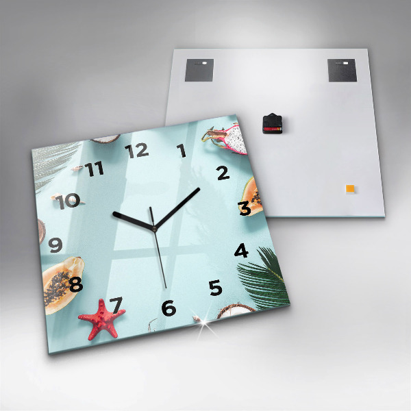 Square glass wall clock Summer composition