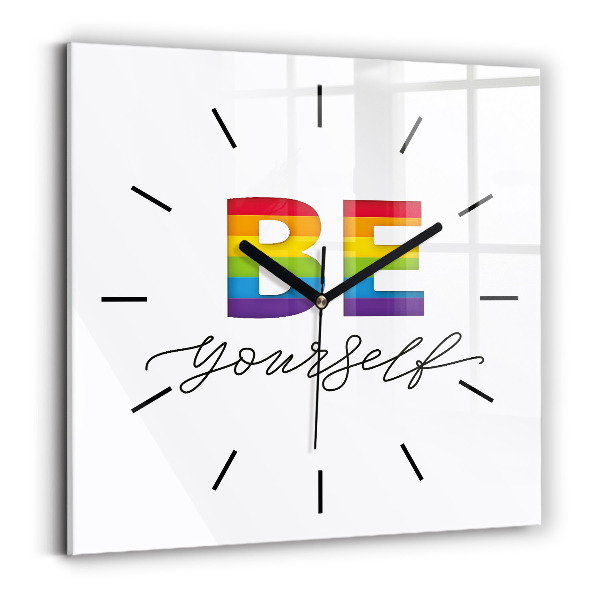 Square glass wall clock The inscription Be yourself