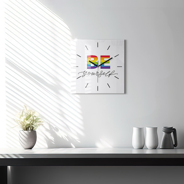 Square glass wall clock The inscription Be yourself