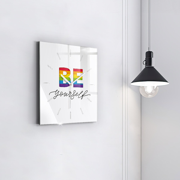 Square glass wall clock The inscription Be yourself